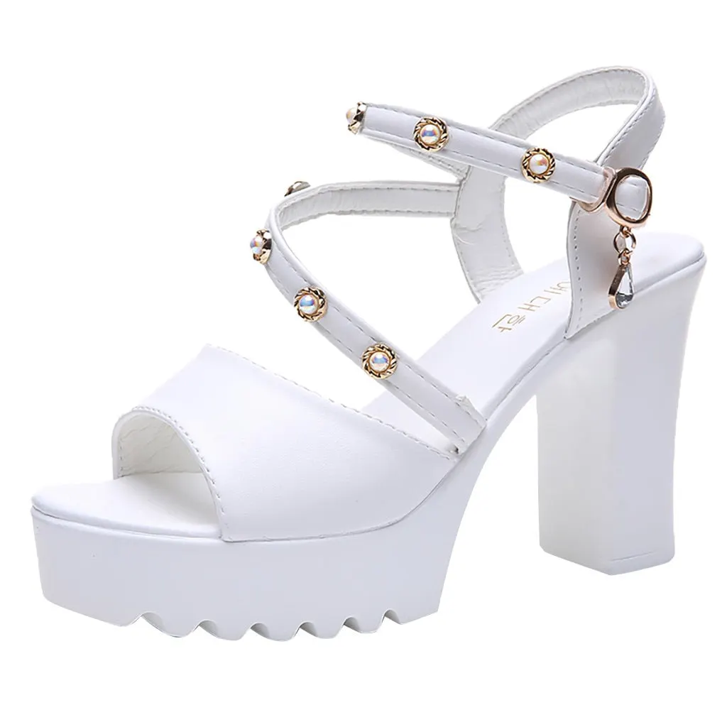 Women Ladies Fashion Crystal Solid Peep Toe Buckle Casual Shoes Sandals sandals high heels women sandals platform high heels