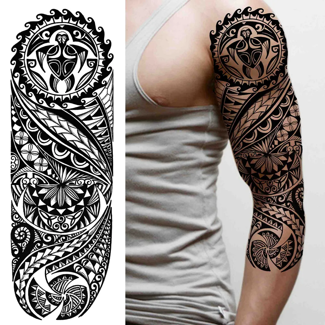 Tribal Totem Temporary Tattoo Sleeve For Men Women Adult Fake Flower Shoulder Tatoos Sticker Black Skull Tattoos Big Full Arm 1001 515