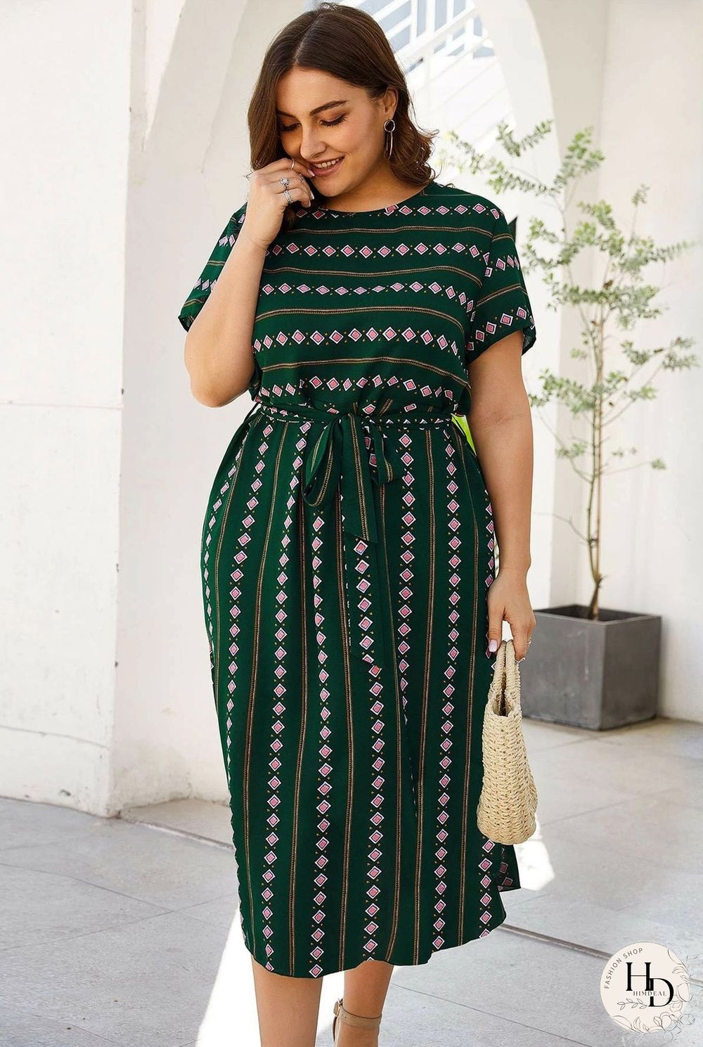 Floral Batwing Sleeve Belted Dress P11790