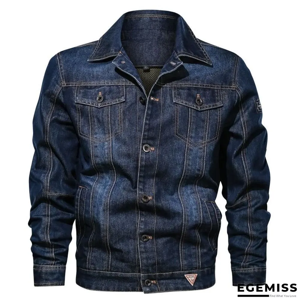 Denim Jacket Men's Lapel Embroidery Casual Mens  Jeans Jackets Multi-pocket Male Cowboy Coats | EGEMISS