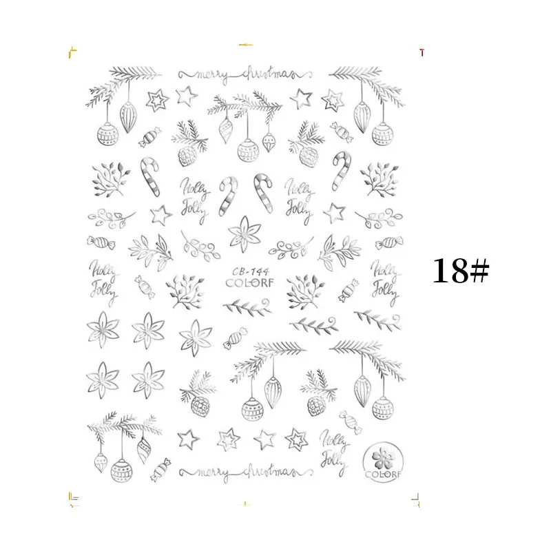 1 Sheet Christmas 5D Nail Stickers Gold And Sliver Snowflakes Transfer Nail Decals Slider Decoration For Manicuries