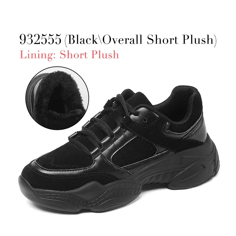 Platform Shoes For Women Black 2021 Winter Warm Fur Casual Sport Shoes Thick Bottom Sneakers Lace Up Chunky Female Shoes