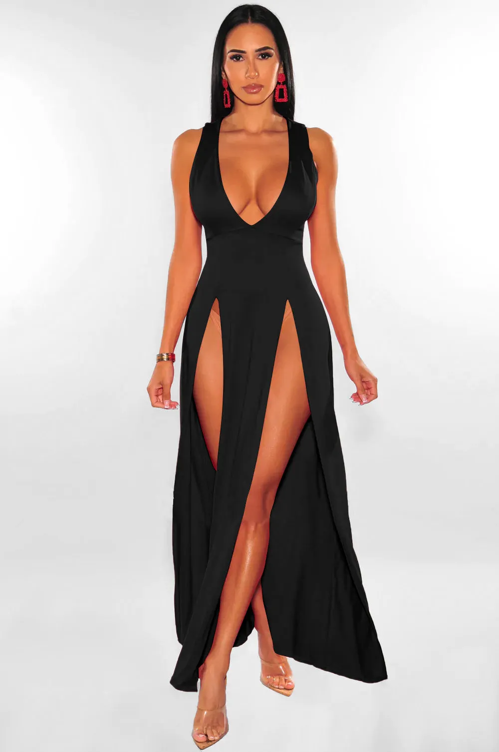 Brownm Summer Long Deep V Split Multi-color Dresses