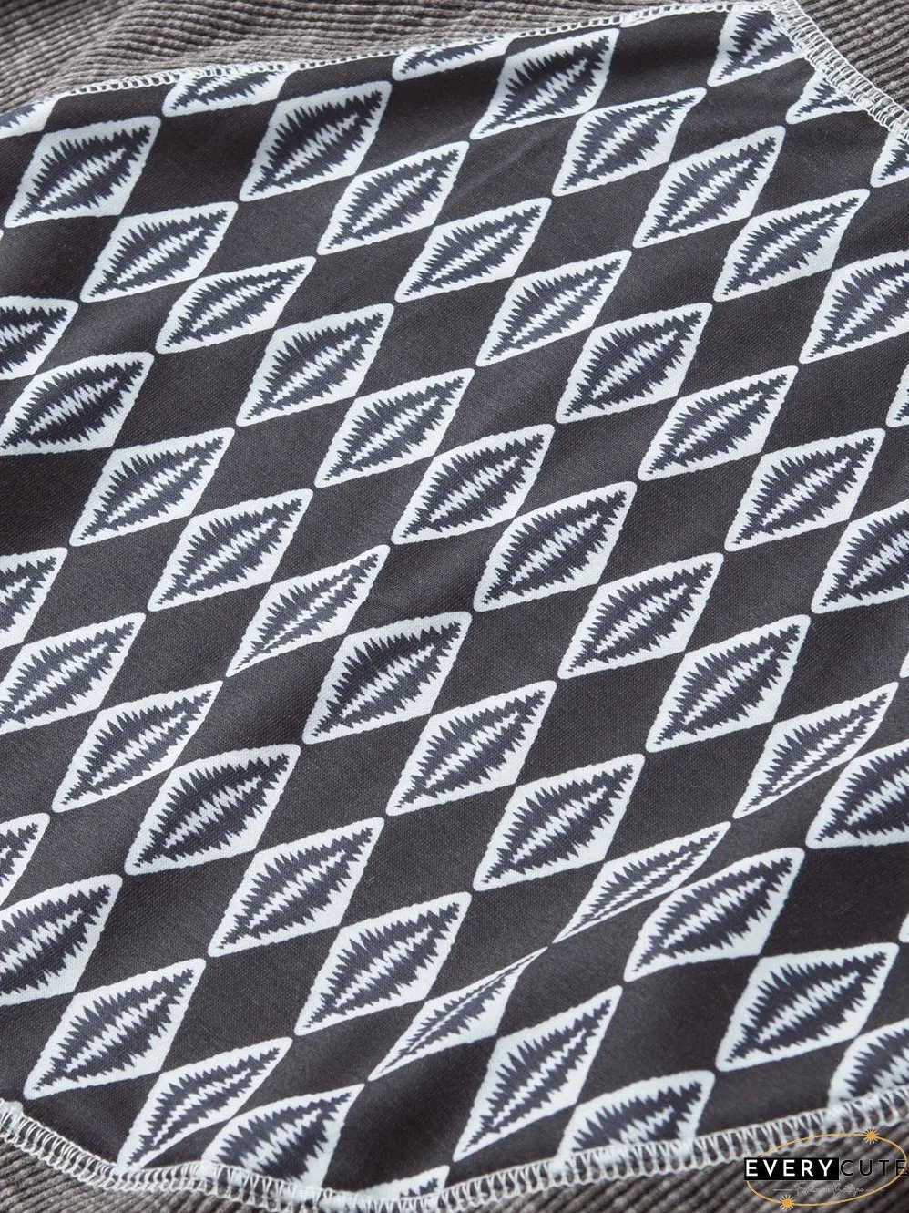 Cozy Gray Aztec Patterned Ribbed Top