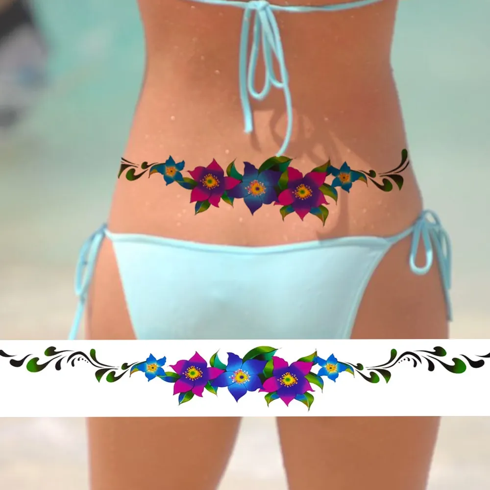 Sdrawing Butterfly Temporary Tattoos For Women Girls Fake Flower Tattoo Sticker Thorns Lily Daffodil Waist Sexy Tatoos