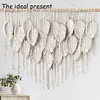 (Finished Product)Bohemian Handmade Leaf Wall Art No Drilling Handmade Craft Macrame Wall Decor Handmade Woven Leaf Tapestry for Apartment Living Room Bedroom Nursery Backdrop