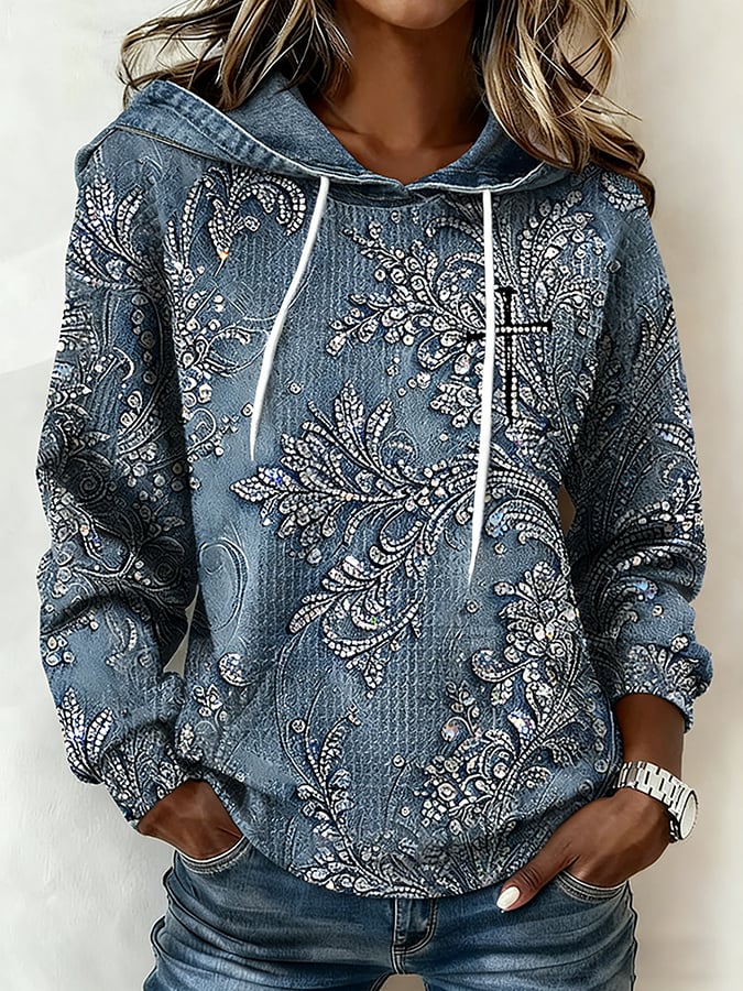 Women's Faith Print Waffle Fabric Hoodie 