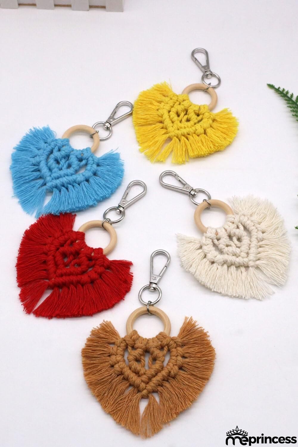 Assorted 4-Pack Heart-Shaped Macrame Fringe Keychain