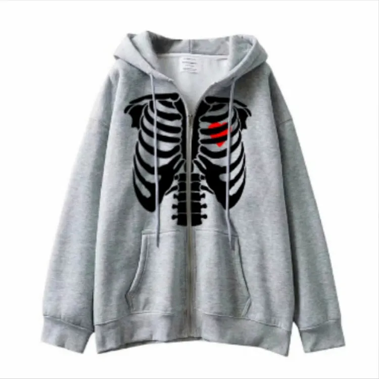 Skeleton Hoodie Zipper Hooded Sweatshirt Skeleton Print Cardigan Zipper