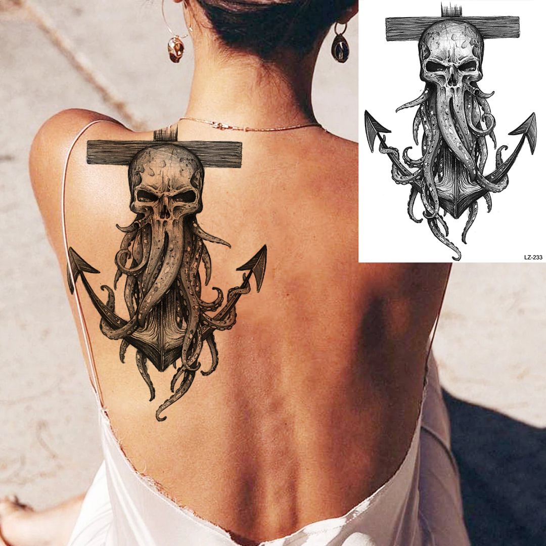 Sdrawing Large Anchor Back Octopus Pirate Skeleton Halloween Temporary Tattoos For Men Adult Compass Wings Fake Tattoo Stickers