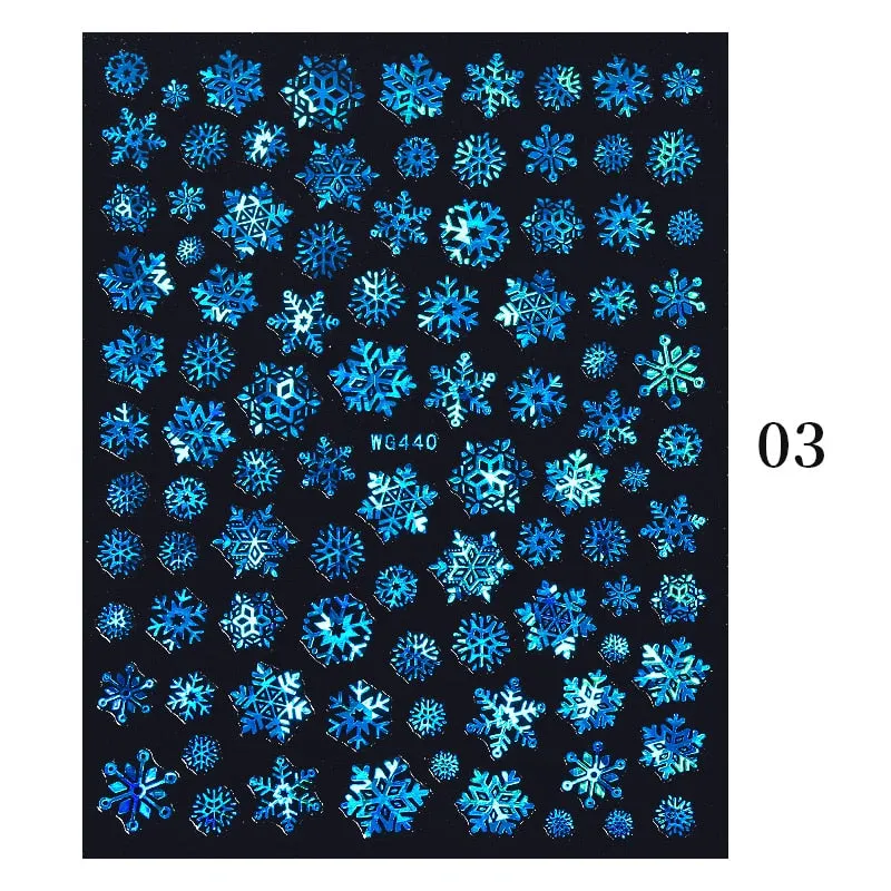 3D Christmas Nail Art Decoration Stickers Sparkly Gold White Colorful  Glitter Geometry Snowflake Winter Slider Nail Foils-Nail Inspo