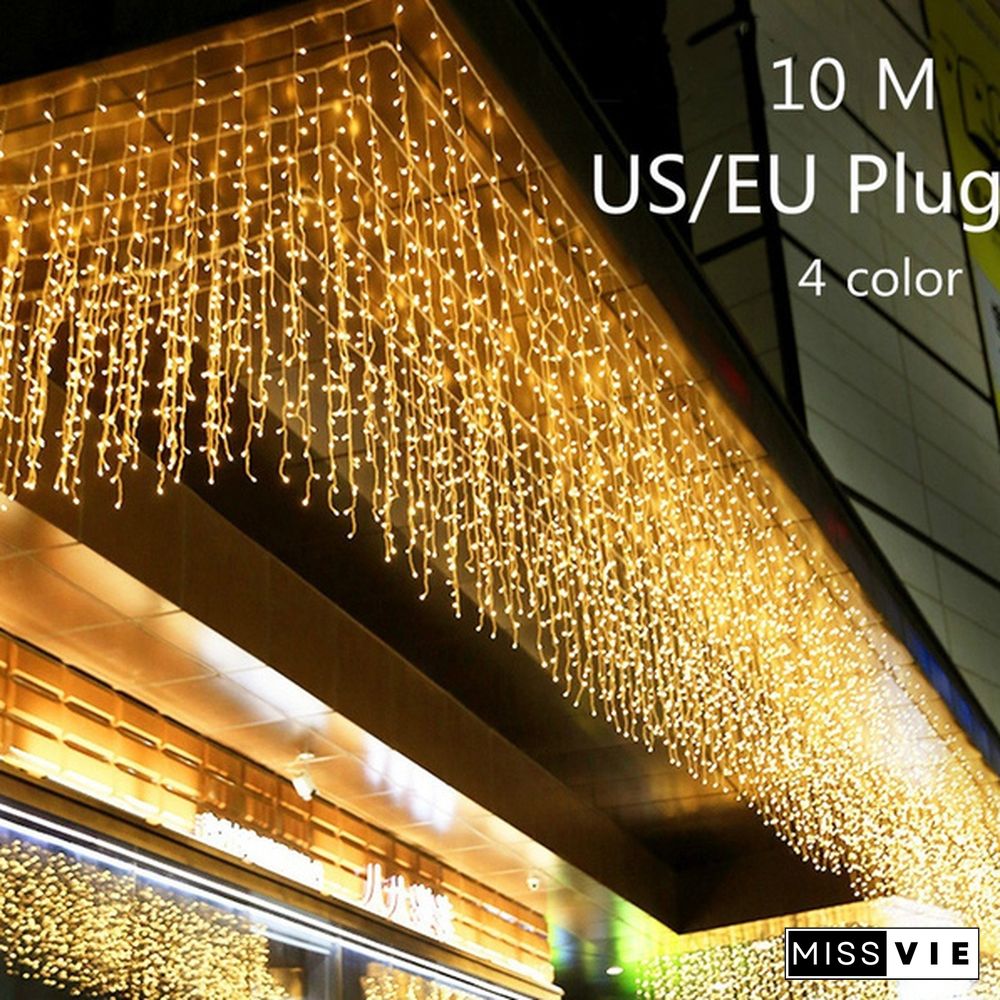 New Droop Curtain Icicle String Light 100LED 10M Christmas/Wedding/Party Decoration Lights Garland AC 110V 220V Outdoor Waterproof Led Lamp 4 Colors