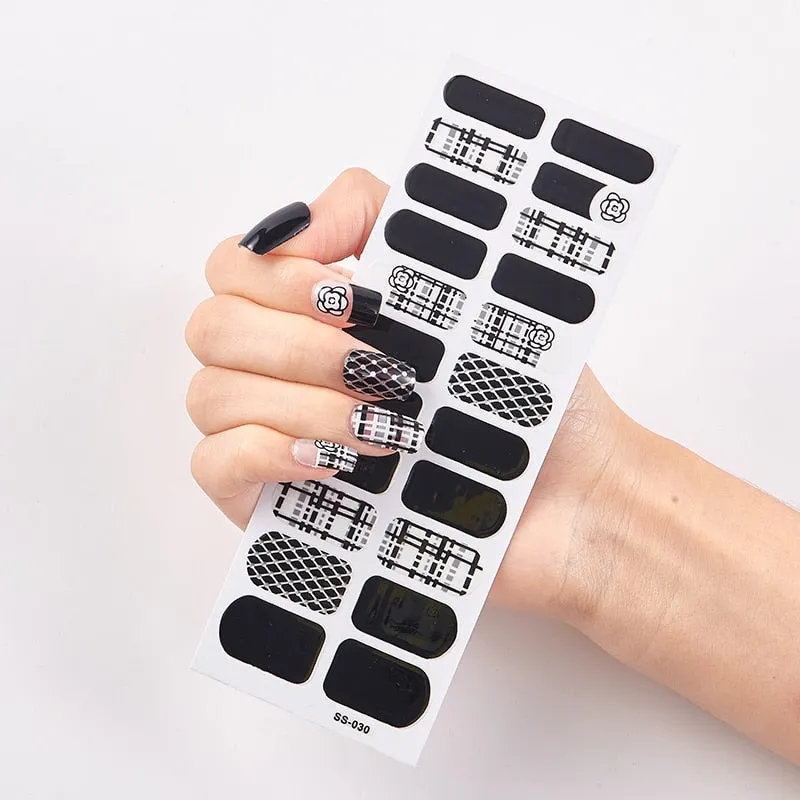22 Tips/Sheet Solid And Shivering Patterned Nails Nail Wraps DIY Self Adhesive Nail Art Stickers 2020 Designer Nail Decals