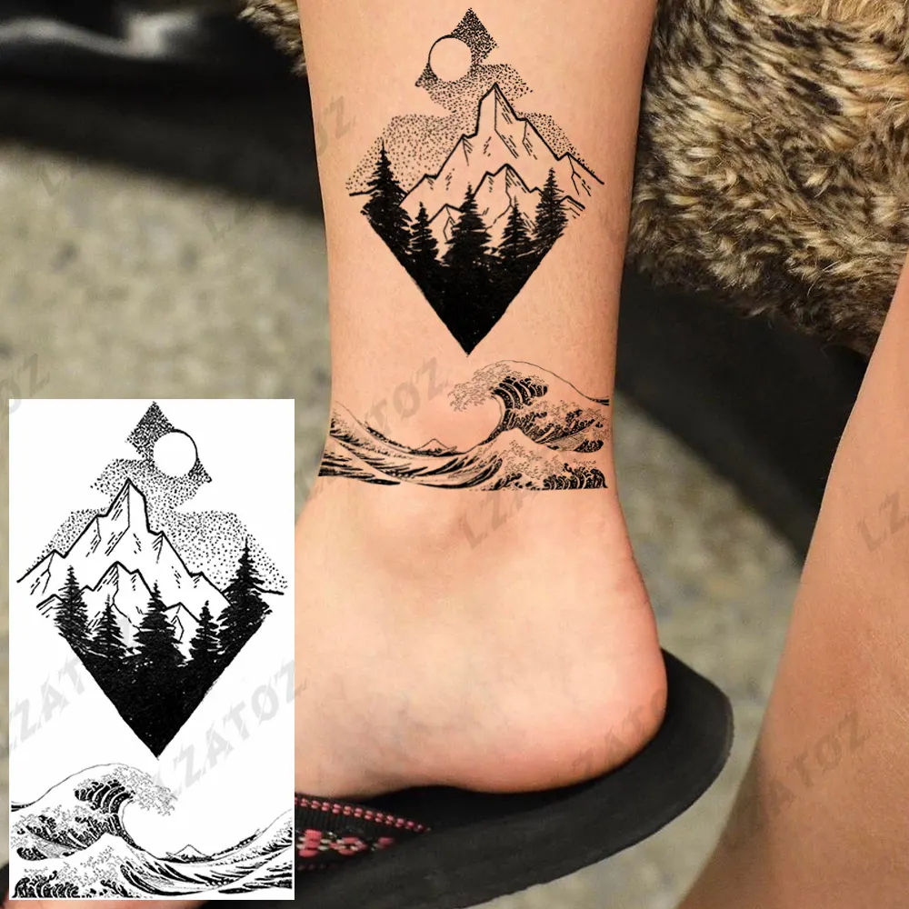 Sdrawing Rose Flower Temporary Tattoos For Woman Adults Realistic Compass Cross Fake Tatoos Sexy Waterproof Hand Tattoo Sticker