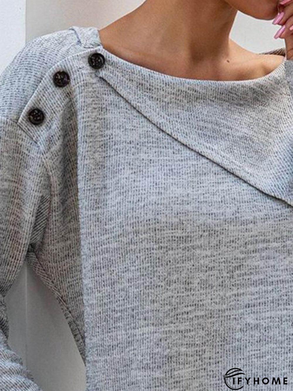 Gray Buttoned Solid Long Sleeve Cotton-Blend Topknitwear & Tunic Sweater Knit Jumper | IFYHOME