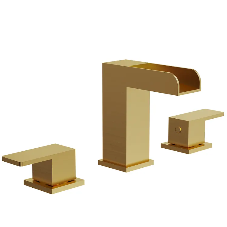 EVERSTEIN Widespread Bathroom Sink Faucet Waterfall Spout in Brushed Gold SFS-1117-GD
