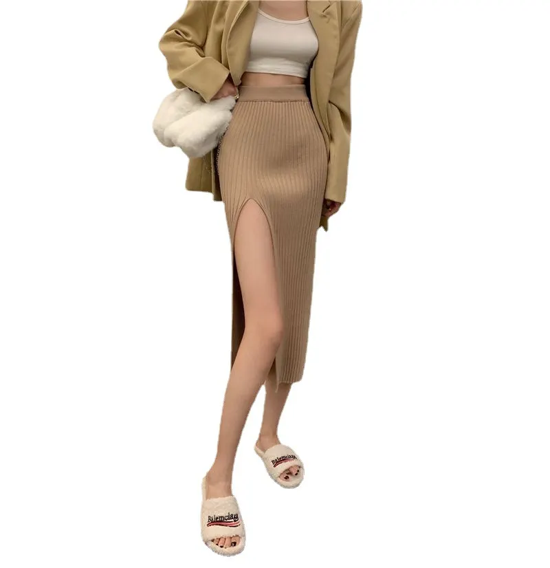 Uveng Uveng Temperament Elegant Sexy Open Skirt Dress Girl Slim Skinny Knitted Skirt Pure Wind High Waist Temperament Skirt