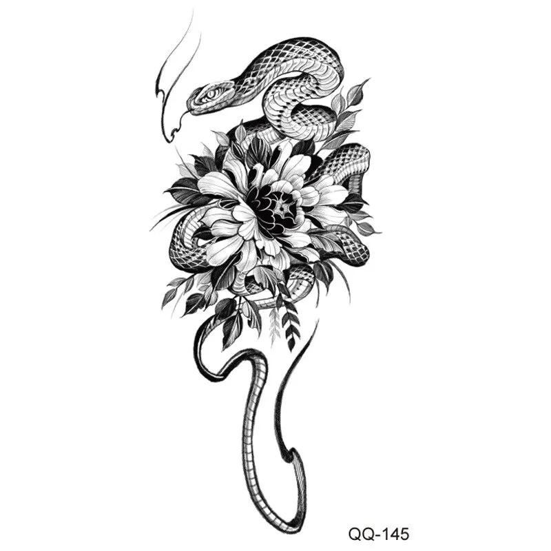 Sdrawing Temporary Tattoo Stickers Butterfly Snake Rose Flower Gun Dark Flash Small Women Body Art Wrist Neck Fake Tattoos Men