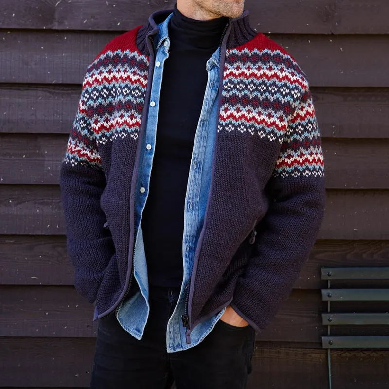Mens Vintage Fair Isle Knitted Cardigan Sweater