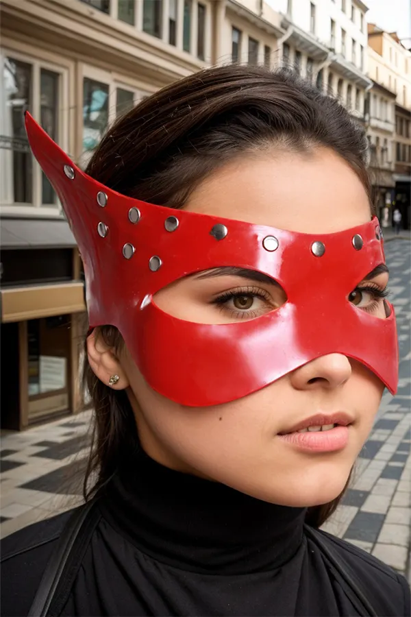 Women Latex Red Eye Mask Winged Shape Studs