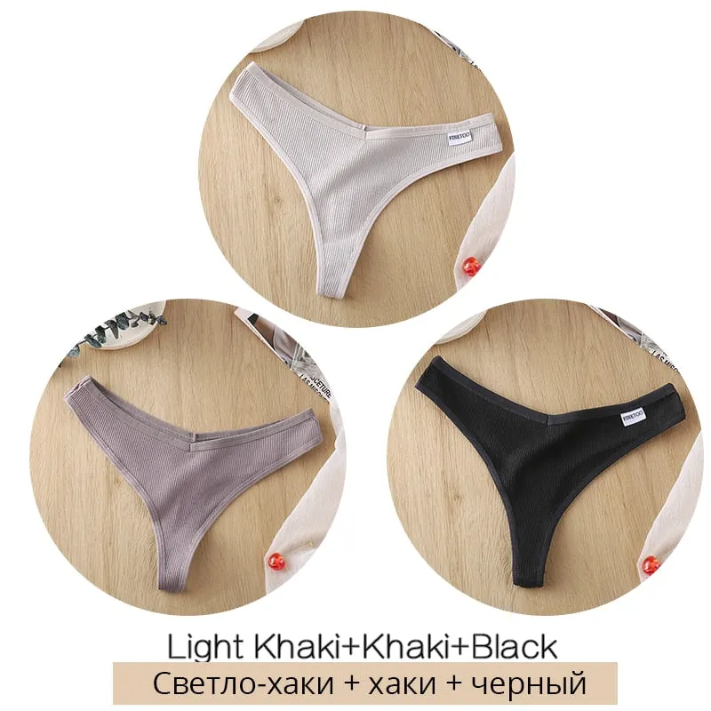 FINETOO 3Pcs/set Cotton Thongs Women Fruit Embroidery G-string Panties M-XL Low Waist T-back Underpants Ladies Underwear Panty