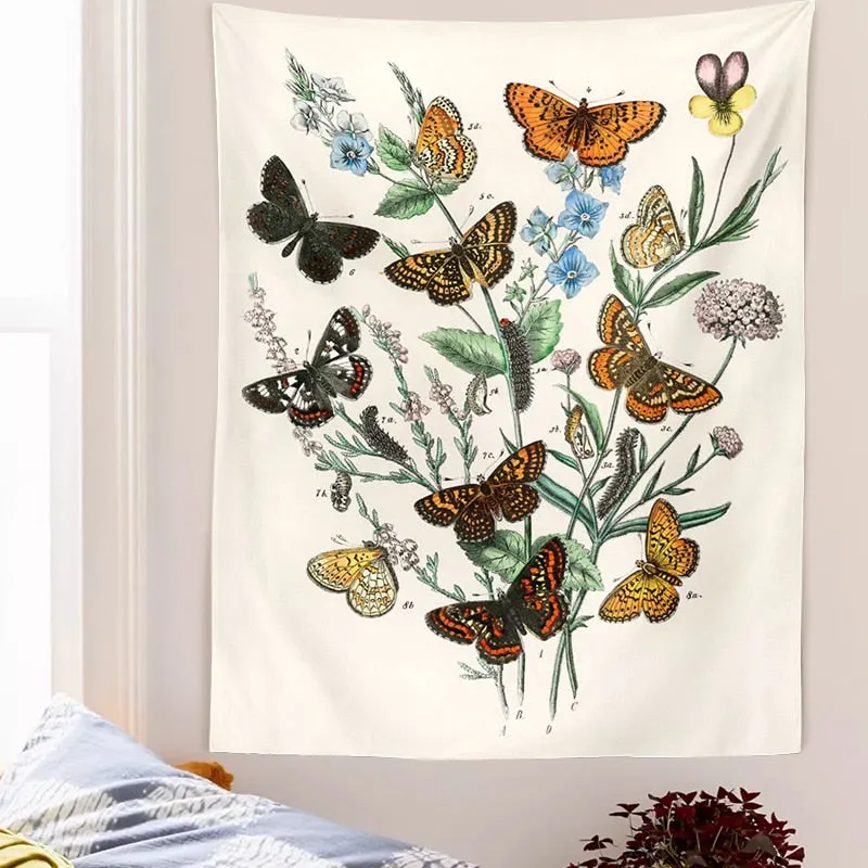 Vintage Mushroom Tapestry Wall Hanging Botanical Print Floral Illustration Sea Life Art Tapestry Wall Decor Hanging Home Decor