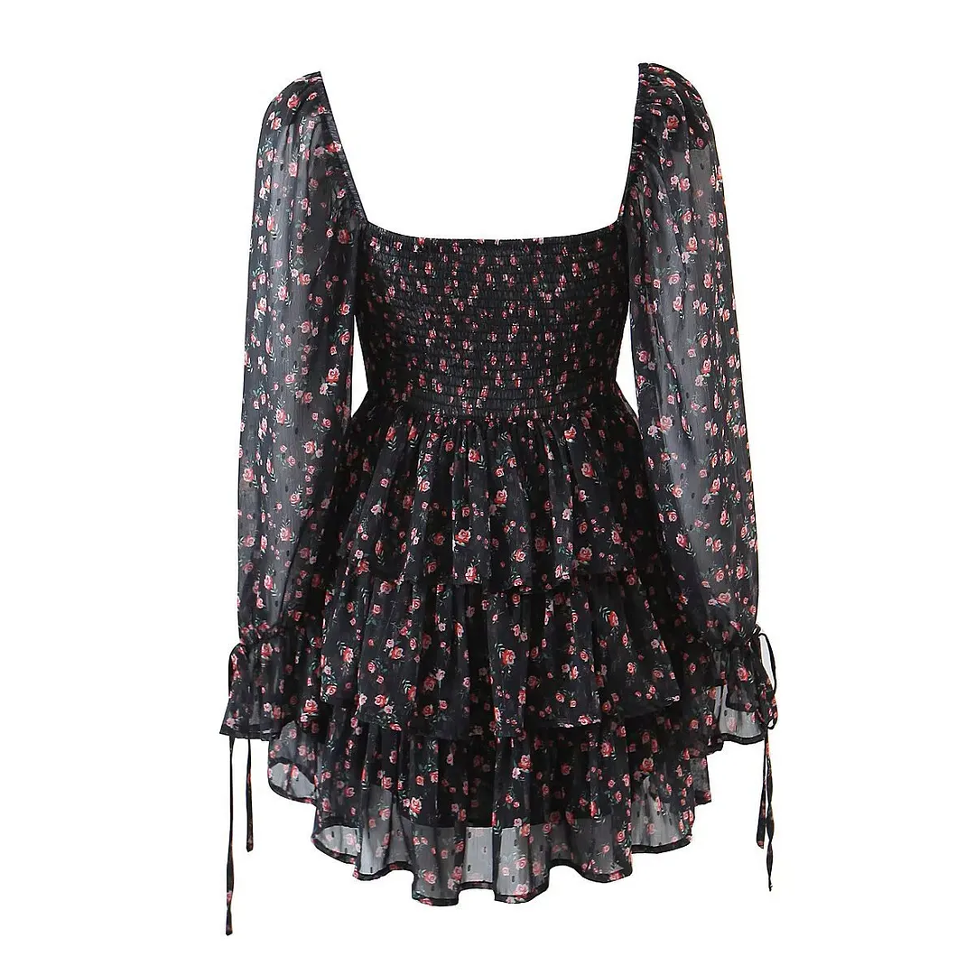 Billionm Billionm Women's New Chiffon Long-Sleeved Printed Dress 1005