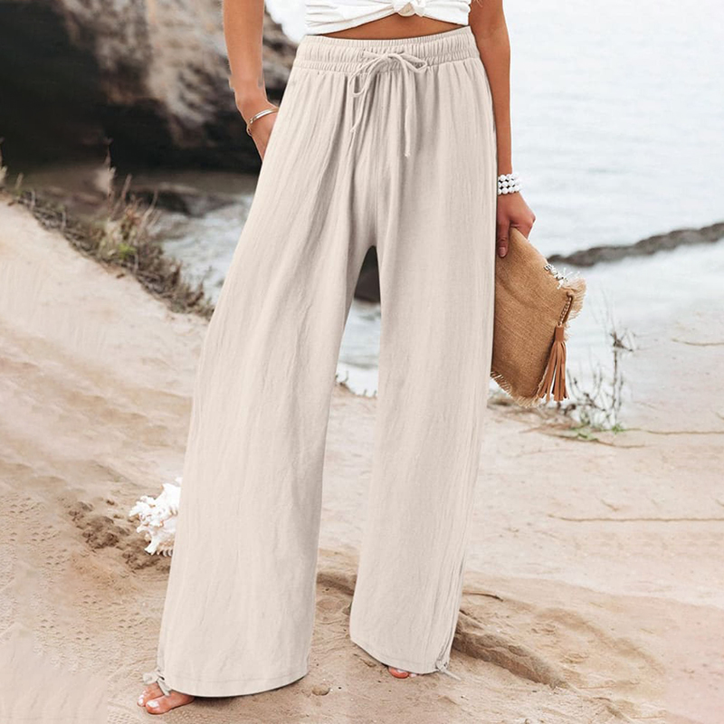Comstylish Women'S Cotton And Linen Solid Color Wide Leg Casual Pants