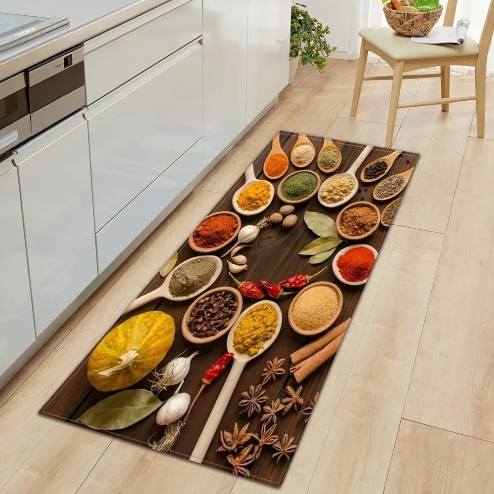 Seasoning Pattern Kitchen Floor Mat Home Entrance Doormat Bedroom Living Room Decoration Long Carpet Hallway Bath Anti-Slip Rugs