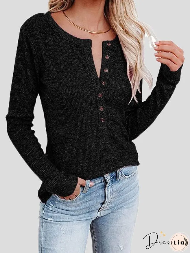 Casual Waffle Knit Henley Shirt