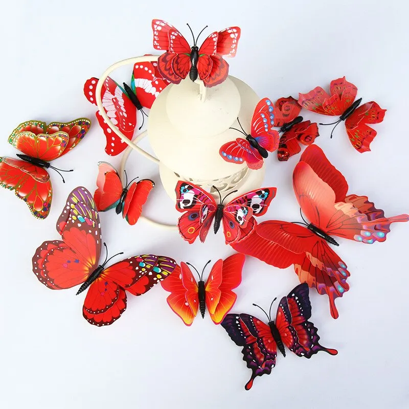 12pcs Butterflies Wall Sticker Decals Stickers on the wall Refrigerator Magnet Home Decorations 3D Butterfly PVC Wallpapers