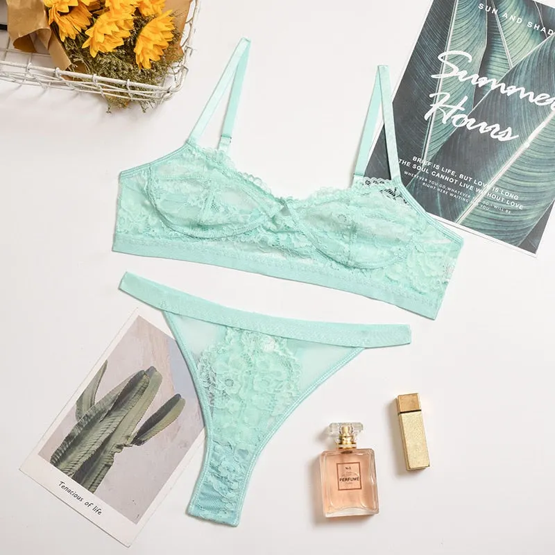 Yimunancy 2-piece Bra Set Women Transparent Lingerie Sexy Bra +panty 2021 Ladies Lingerie Set