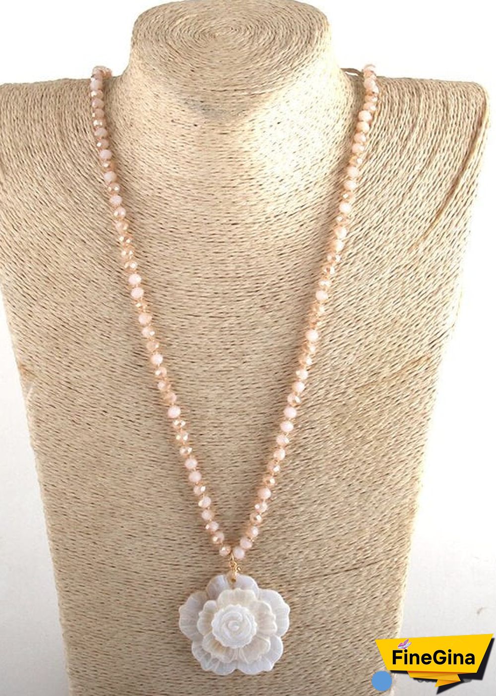Boho Necklace, RH Crystal White Rose