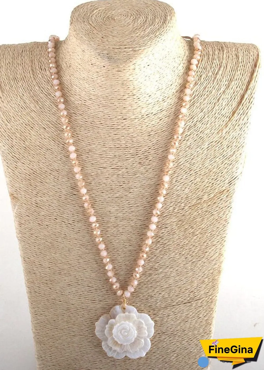 Boho Necklace, RH Crystal White Rose
