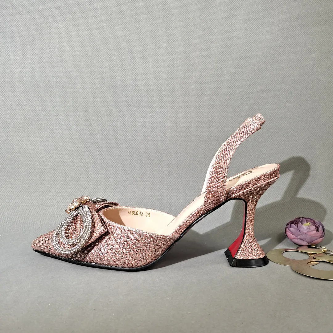 QSGFC 2022 Popular pointed Full of diamonds and shiny shoes with bags, banquet shoes and bags, and friends party shoes with bags