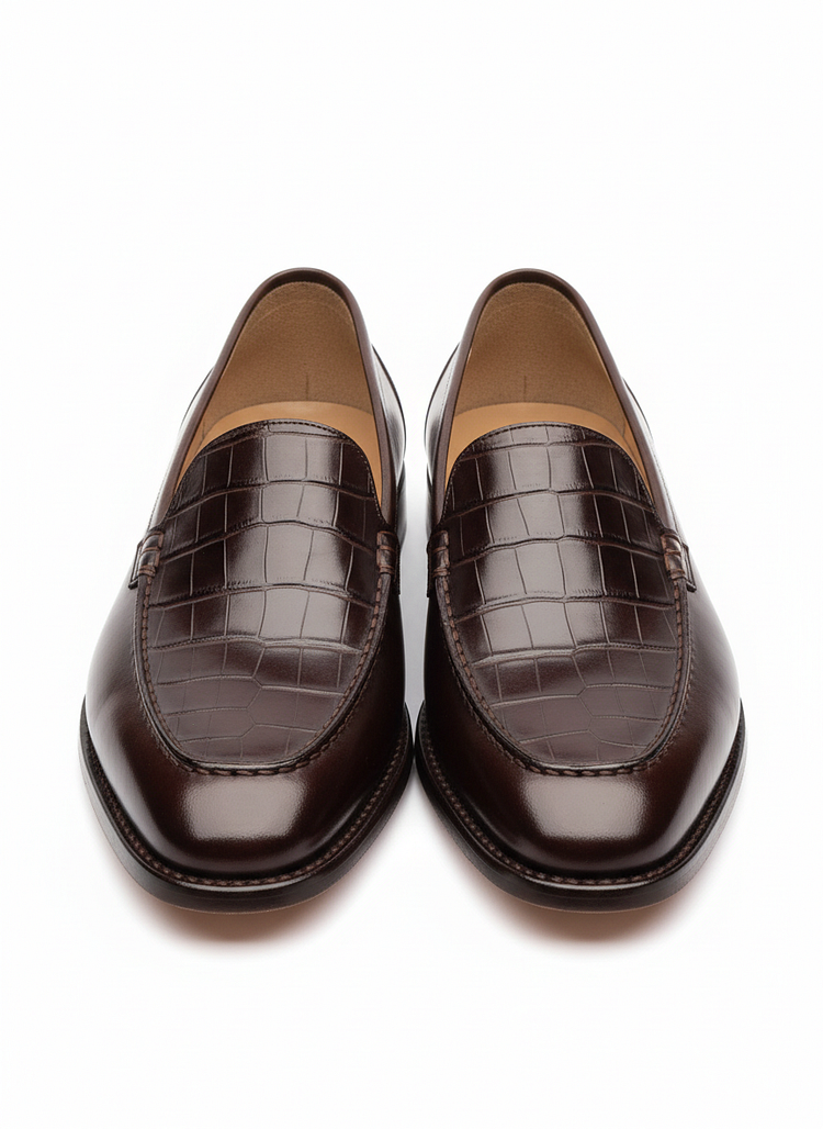 Heye Wings Handcrafted Leather Loafers with Crocodile Skin Accent