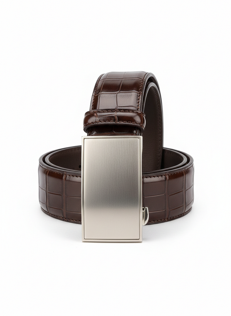 Heye Wings High-Quality Crocodile Leather Belt with Polished Buckle