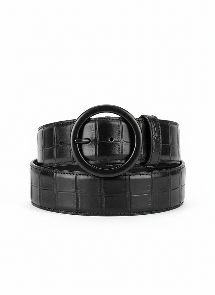 Heye Wings Handcrafted Matte Black Crocodile Leather Belt