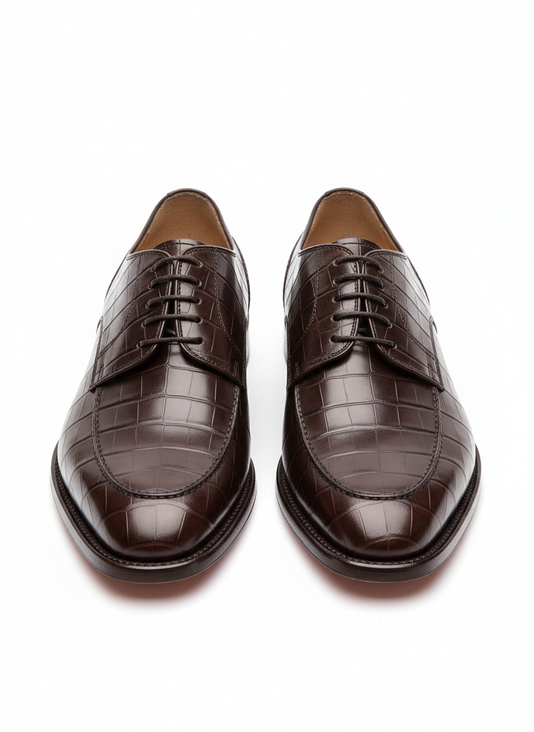 Heye Wings Rare Crocodile Leather Derby Shoes with Handmade Stitching