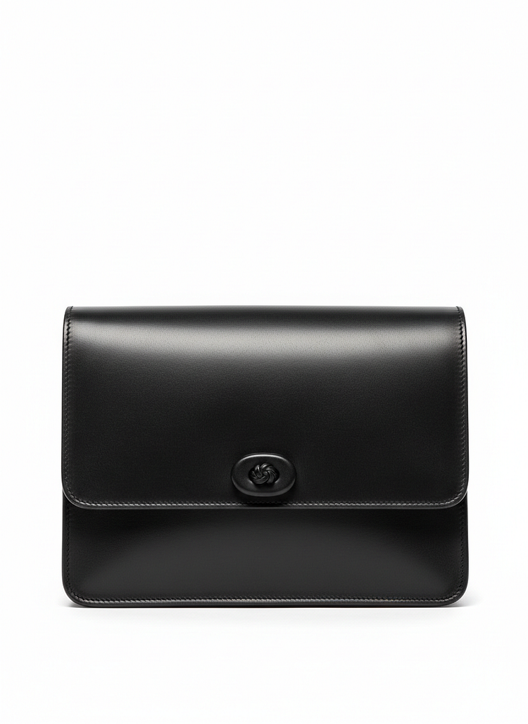 Heye Wings Matte Black Italian Leather Messenger Bag with Chinese Button Detail