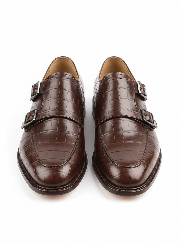 Heye Wings Premium Crocodile Leather Monk Strap Shoes