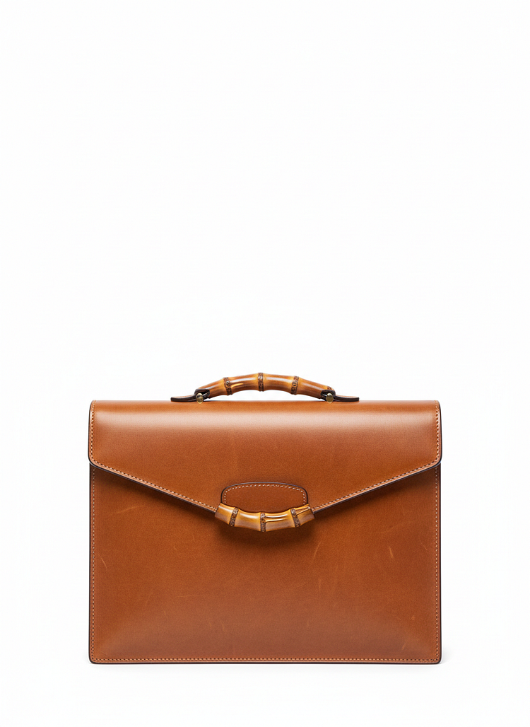 Heye Wings Italian Vegetable-Tanned Leather Briefcase with Bamboo Closure