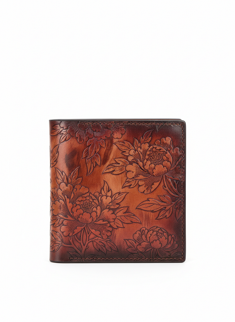 Heye Wings Italian Hand-Dyed Leather Wallet with Chinese Floral Motif