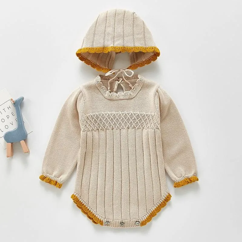 Spring Baby Girl Rompers Girl Long Sleeves Knit Sunflower Embroider Rompers Autumn Baby Girl Newborn Rompers Clothes