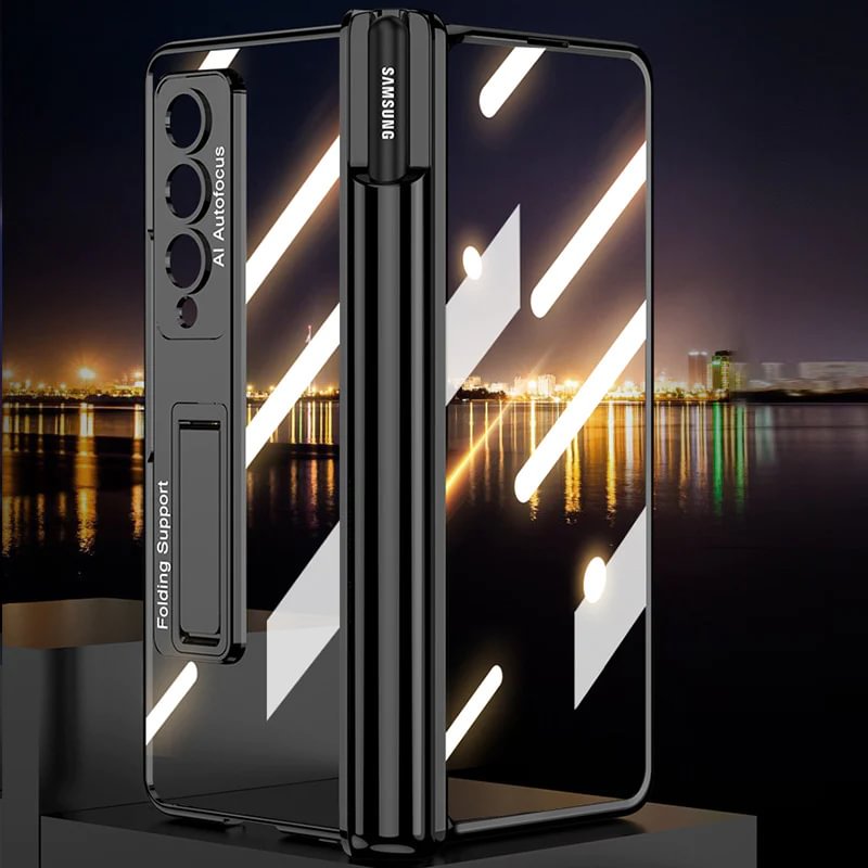 For Samsung ZFold4 Magnetic Hinge Folding Shell Film Electroplating Bracket Pen Slot Mobile Phone Case