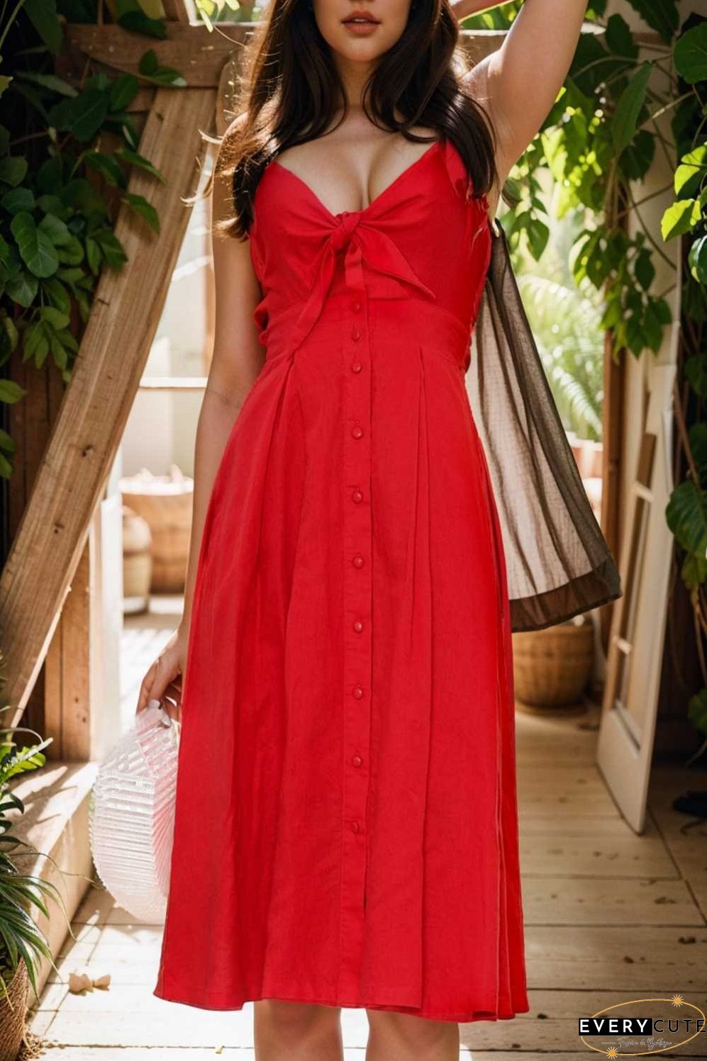 floral v neck tie spaghetti strap beach midi dress