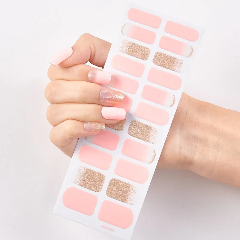 22 Tips/Sheet Solid And Shivering Patterned Nails Nail Wraps DIY Self Adhesive Nail Art Stickers 2020 Designer Nail Decals