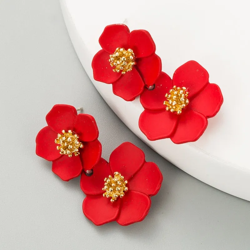 Dvacaman Bohemian Cute Long Double Layer Flower Statement Drop Earrings Women Summer Beach Party Metal Pendant Earrings Jewelry