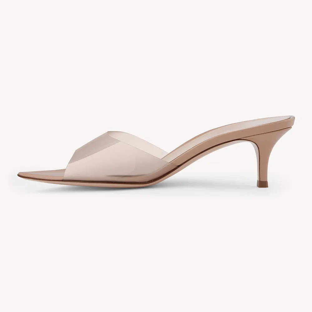 Elegant Nude PVC Pointed Toe Stiletto Heel Women's Mules Shoes