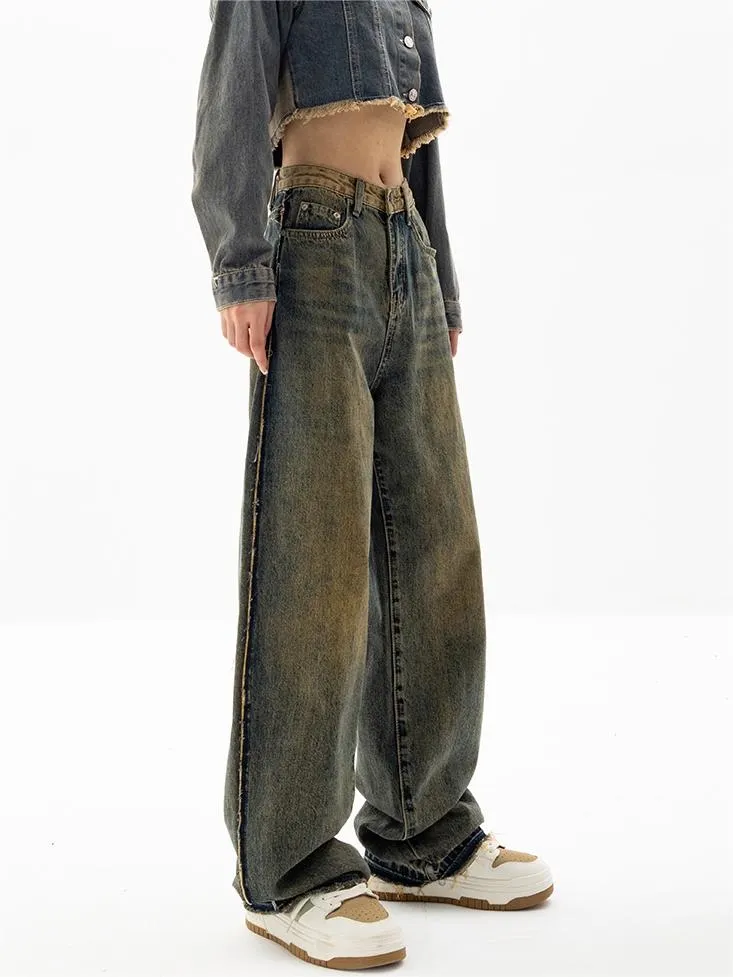 Brownm jeans with a classic vintage wash
